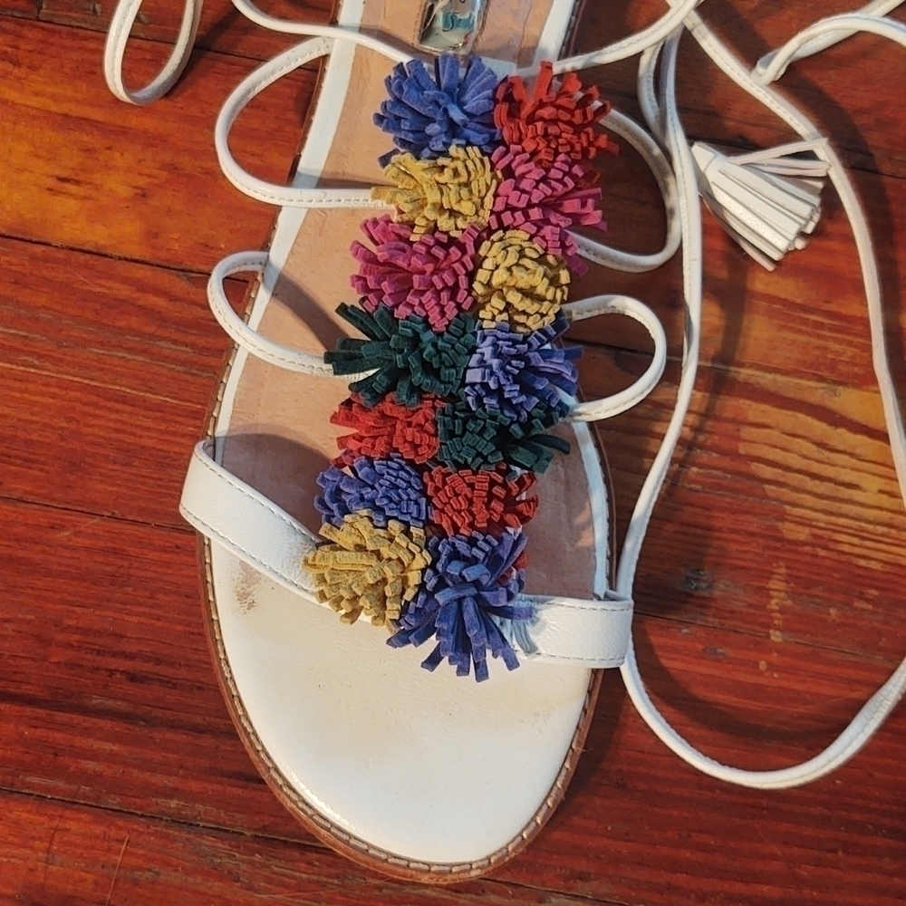 Halogen Lace Up Strappy Rainbow Pom-Poms Sandals Sz 8.5 - Picture 3 of 9